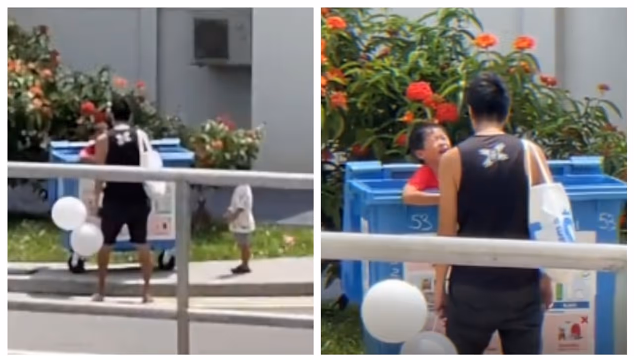 father who placed his crying son in the Recycling bin