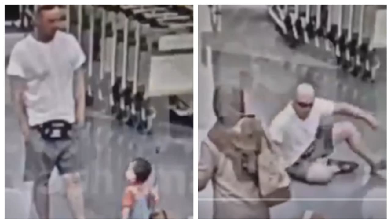 child was thrown to the ground at a Russian airport 