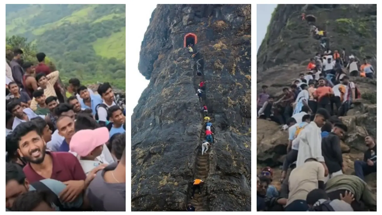 Horrifying video of death trap at Harihar Fort in Maharashtra goes viral bsm Horrifying video of death trap at Harihar Fort in Maharashtra goes viral bsm