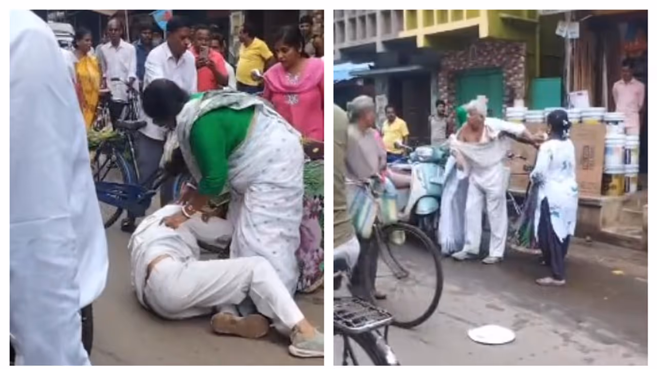 TMC leader beats up senior CPM leader on the street in Kharpur watch viral video bsm TMC leader beats up senior CPM leader on the street in Kharpur watch viral video bsm