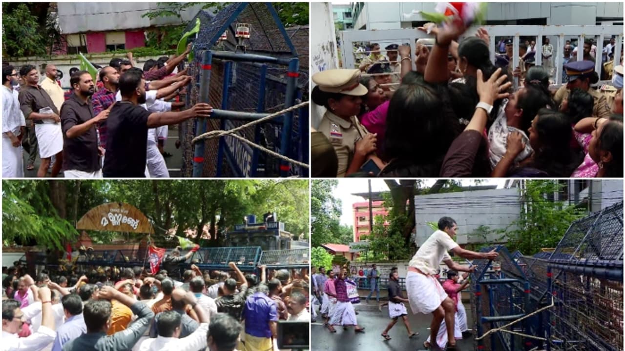 opposition protest seeking resignation of Veena george health minister of kerala