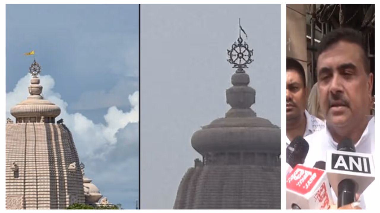 Suvendu Adhikari explosive social media post on burning Digha Jagannath Temple flag