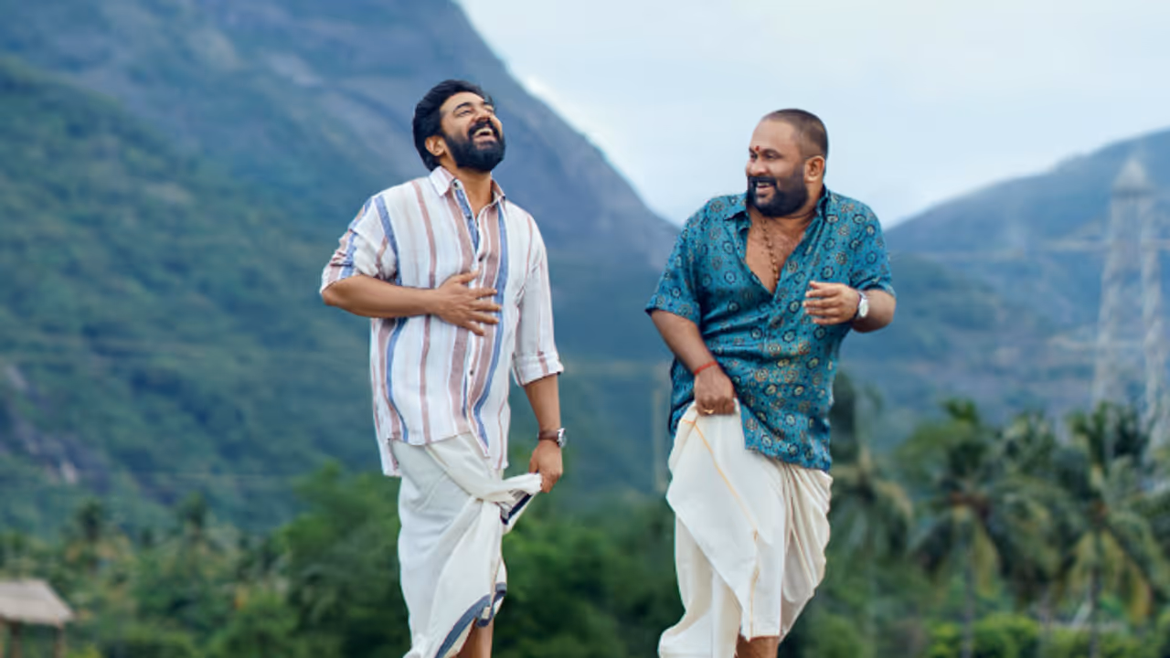nivin pauly and aju varghese in Sarvam Maya movie second look poster nivin pauly and aju varghese in Sarvam Maya movie second look poster