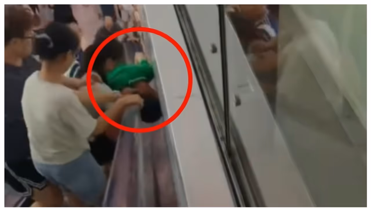 rescue operation boy's head trapped in Escalator and wall rescue operation boy's head trapped in Escalator and wall