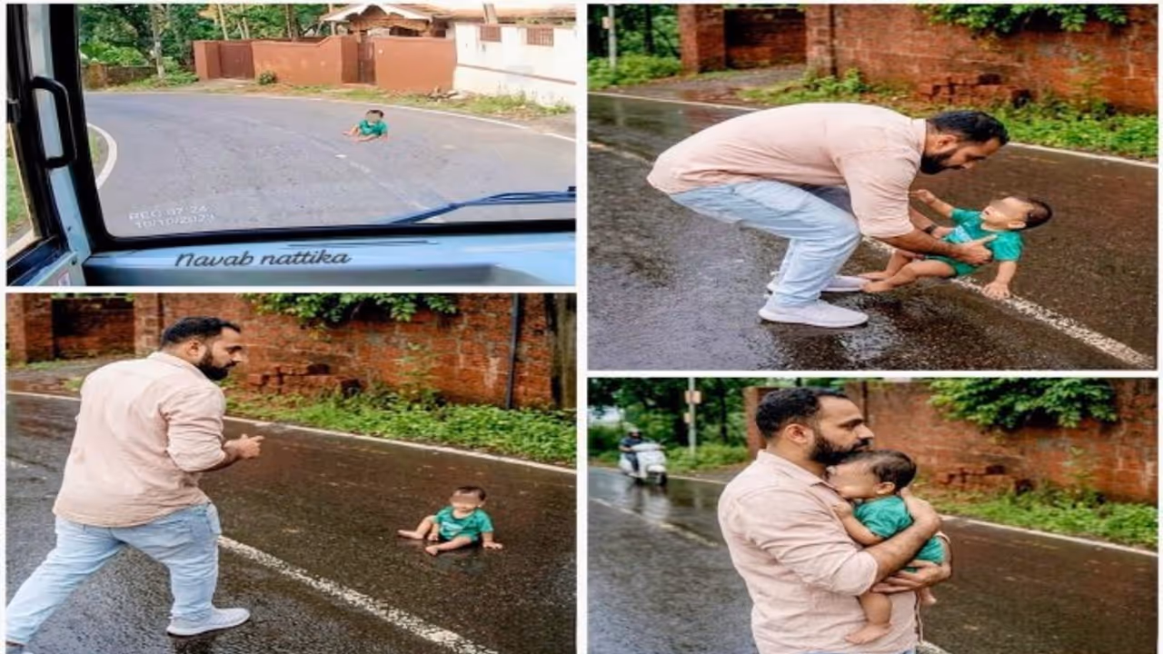 Bus crew saves toddler found sitting on busy road in Kerala Bus crew saves toddler found sitting on busy road in Kerala