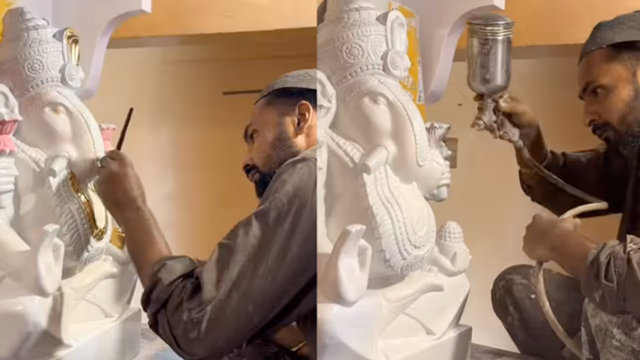Ganpati Bappa in Karachi: Pakistani Artist Paints Idol for Marathi Family, Wins Hearts Ganpati Bappa in Karachi: Pakistani Artist Paints Idol for Marathi Family, Wins Hearts