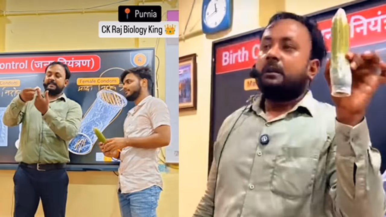 Viral Video: Bihar Teacher Uses Cucumber And Condom To Explain 'Sex Education' In Classroom WATCH Viral Video: Bihar Teacher Uses Cucumber And Condom To Explain 'Sex Education' In Classroom WATCH