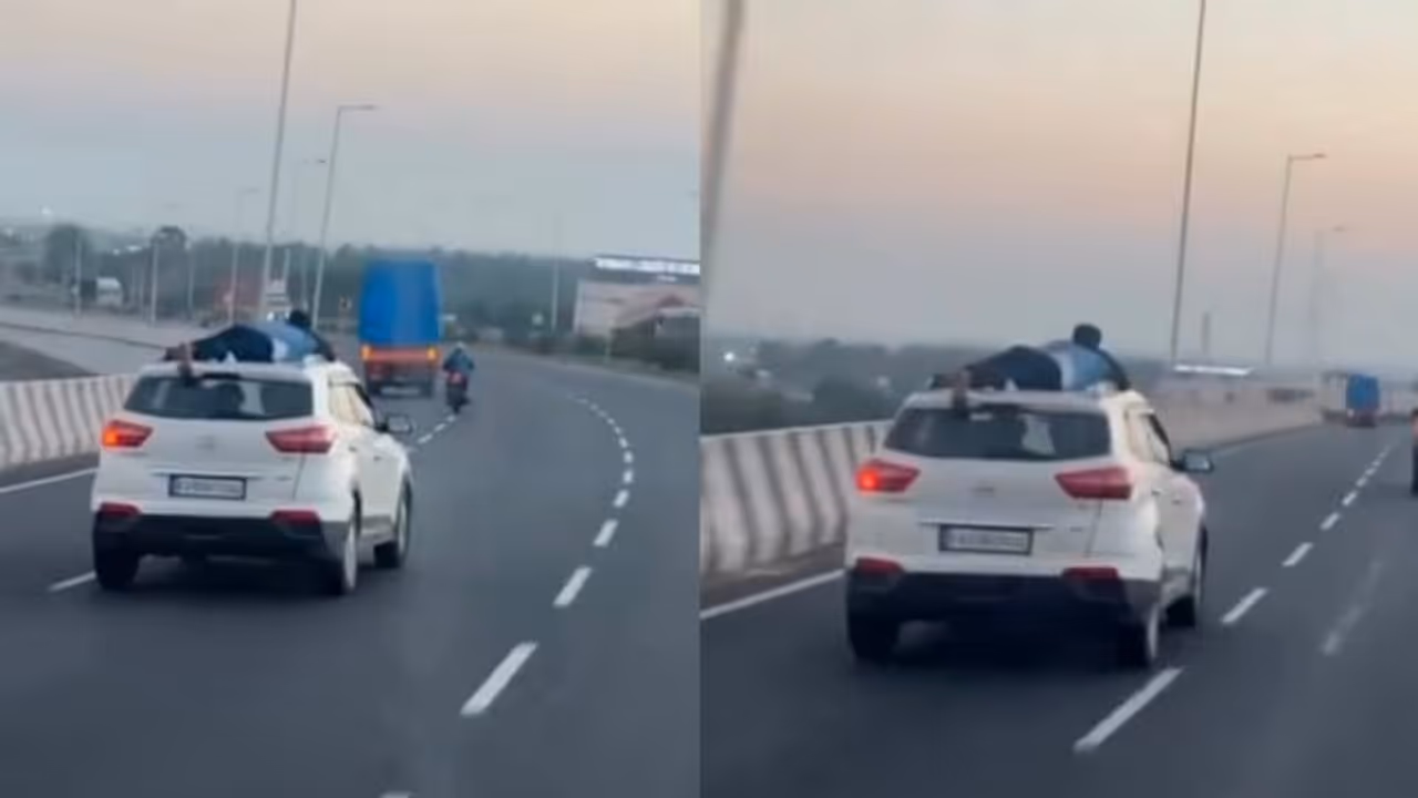 Coimbatore Viral Video: Cop Clings to Car Roof for 40 Km to Catch Suspected Smugglers (WATCH) Coimbatore Viral Video: Cop Clings to Car Roof for 40 Km to Catch Suspected Smugglers (WATCH)