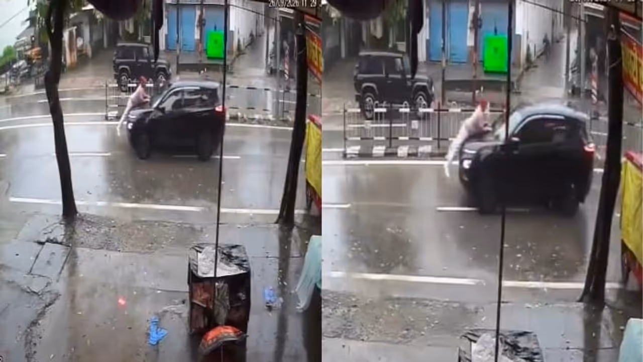 Man Clings to Car Bonnet for 2 Km After Crash in Uttarakhand, CCTV Captures Shocking Scene (WATCH VIDEO) Man Clings to Car Bonnet for 2 Km After Crash in Uttarakhand, CCTV Captures Shocking Scene (WATCH VIDEO)