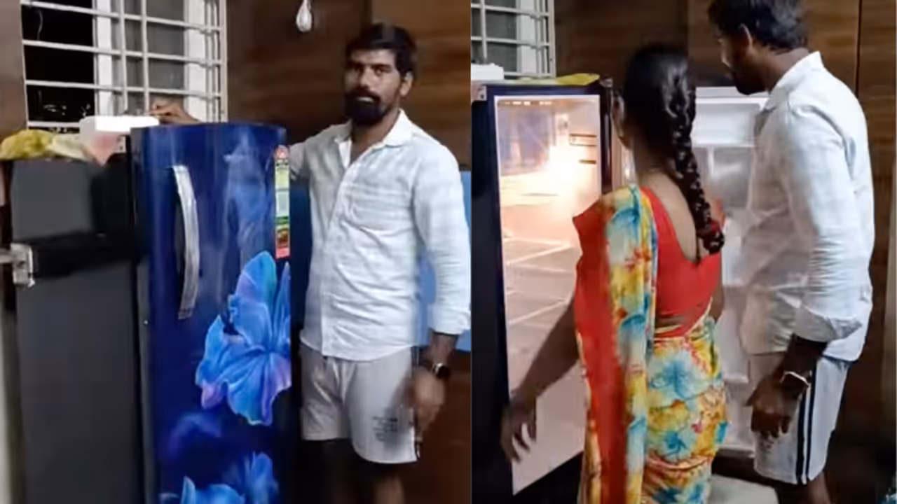 Couple Clicks Pictures With Their First Ever Refrigerator, Heartwarming Moment Goes Viral Couple Clicks Pictures With Their First Ever Refrigerator, Heartwarming Moment Goes Viral