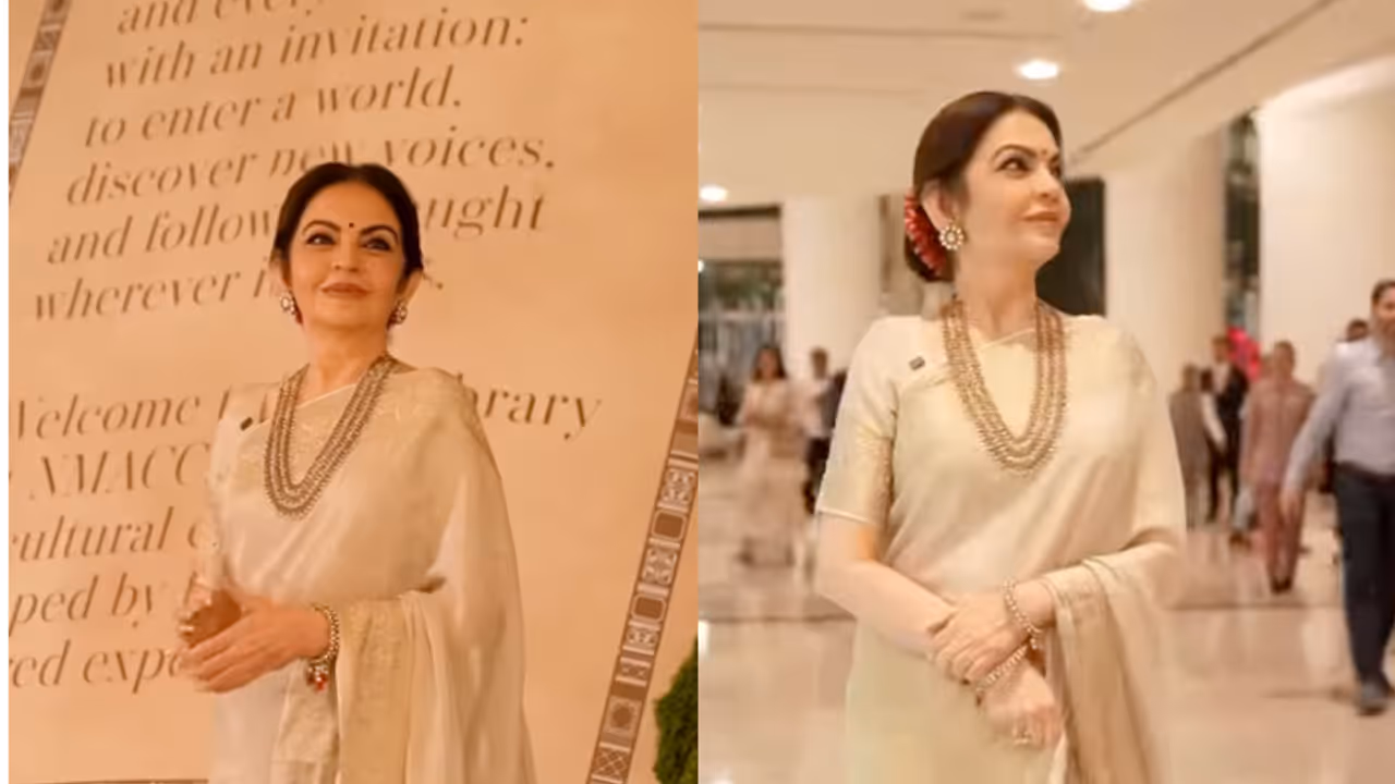 Nita Ambani Exudes Elegance in Silk Saree, Three Strand Diamond Jewels as She Invites Visitors to NMACC’s The Library Nita Ambani Exudes Elegance in Silk Saree, Three Strand Diamond Jewels as She Invites Visitors to NMACC’s The Library
