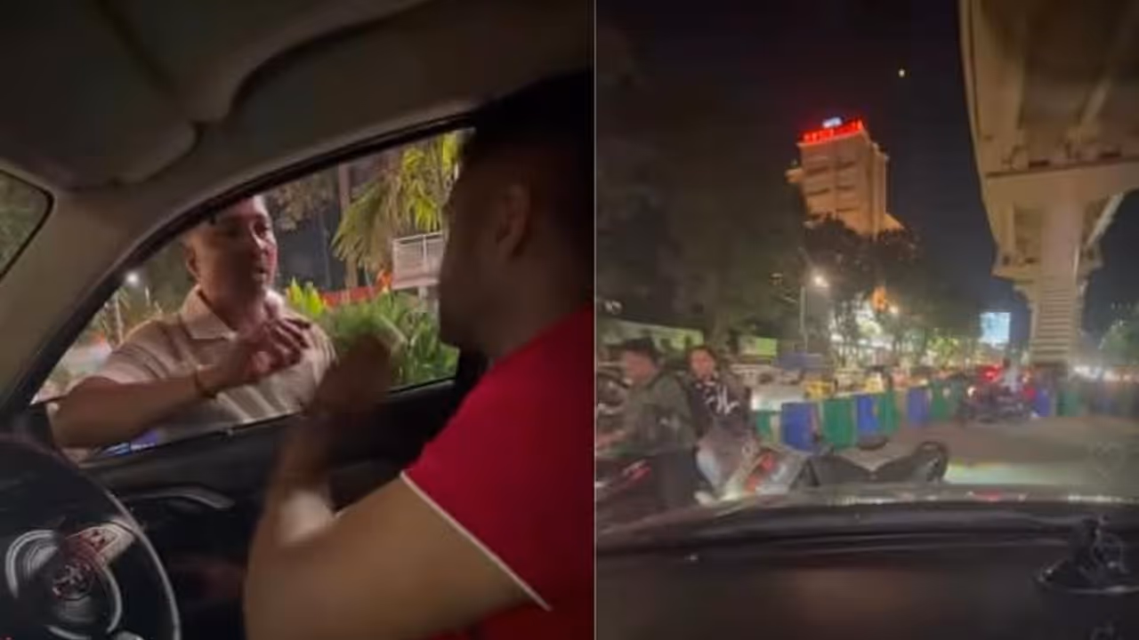 Thane Road Rage Caught on Camera: Biker Allegedly Threatens Couple After Wrong Side Riding Incident (WATCH) Thane Road Rage Caught on Camera: Biker Allegedly Threatens Couple After Wrong Side Riding Incident (WATCH)