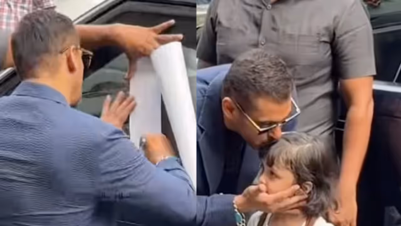 Salman Khan’s Sweet Hug for Little Fangirl Wins Hearts as He Signs Her Poster Card | Viral Video Salman Khan’s Sweet Hug for Little Fangirl Wins Hearts as He Signs Her Poster Card | Viral Video
