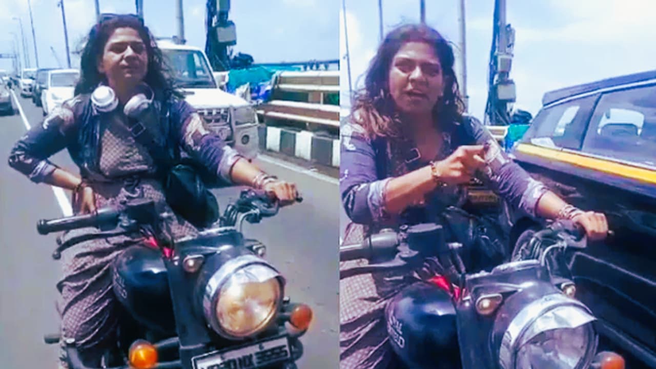 Woman biker threatens when stopped on Mumbai Sea Link Woman biker threatens when stopped on Mumbai Sea Link