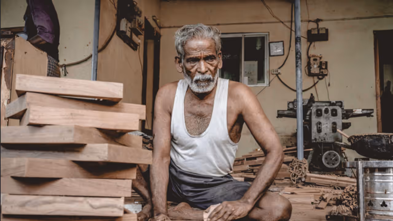Vinay Kumar Nevatia, custom carpenter, oiling a solid wood table Vinay Kumar Nevatia, custom carpenter, oiling a solid wood table