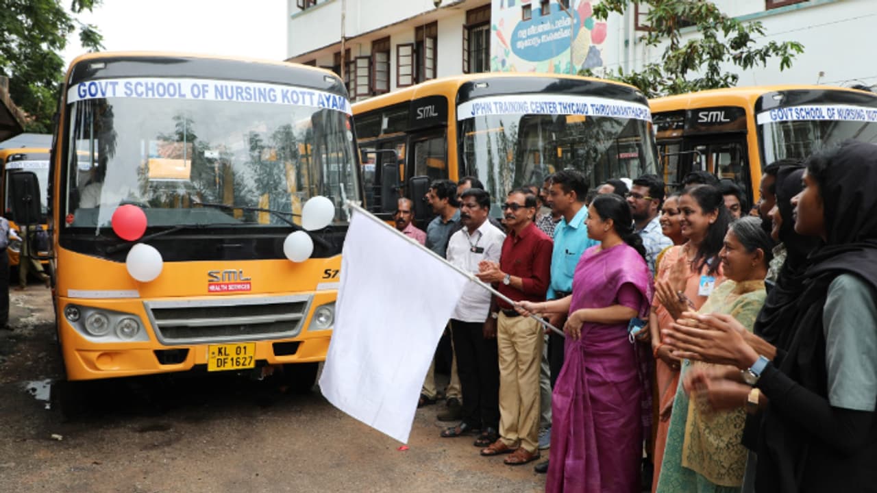 Eight brand new buses at a cost of 1.83 crores, Health Minister flags off, for nursing schools