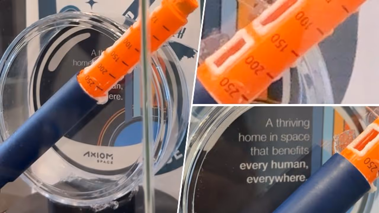 An insulin pen flown aboard the ISS unveiled during the Suite Ride results announcement in NYC