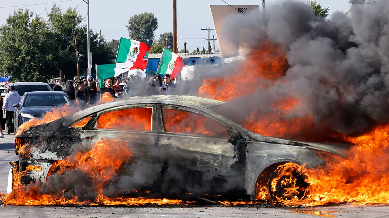 A car burns in Los Angeles A car burns in Los Angeles