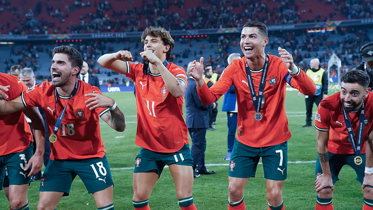 Joao Felix and Cristiano Ronaldo Celebrating Together At Portugal Joao Felix and Cristiano Ronaldo Celebrating Together At Portugal