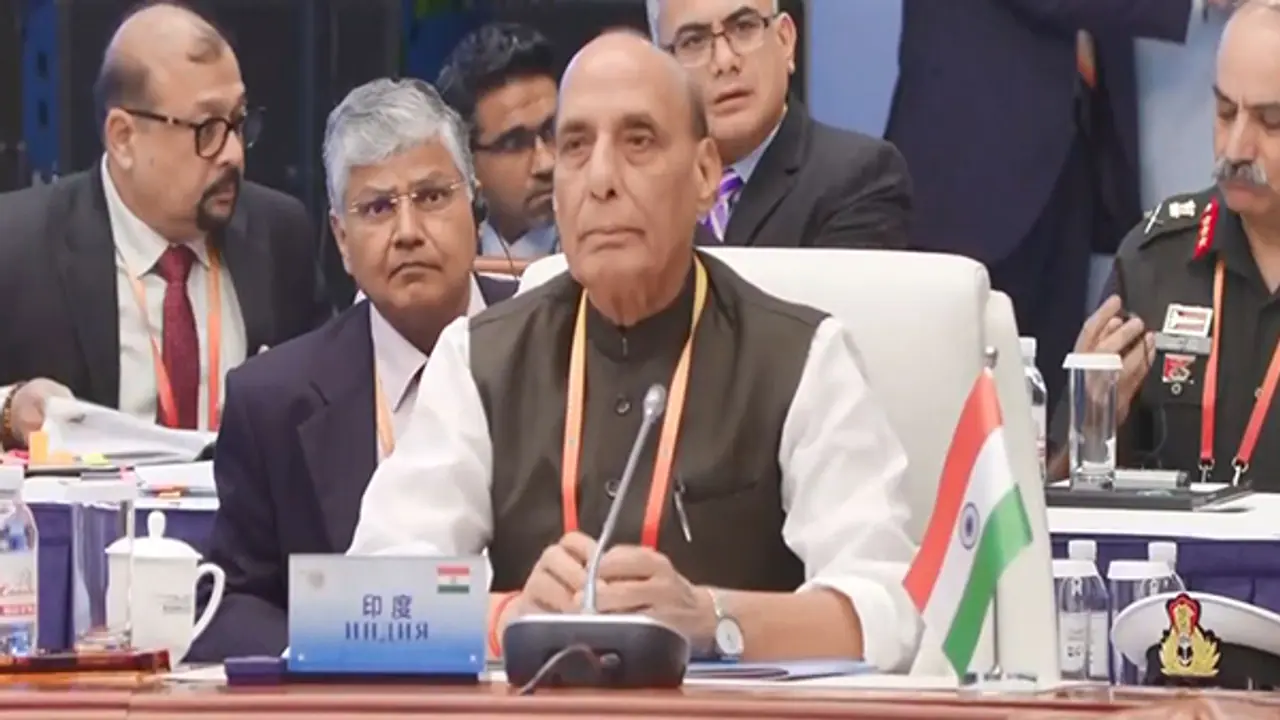 Rajnath Singh at SCO Defence Ministers’ meet in Qingdao, China (Photo/ANI)
