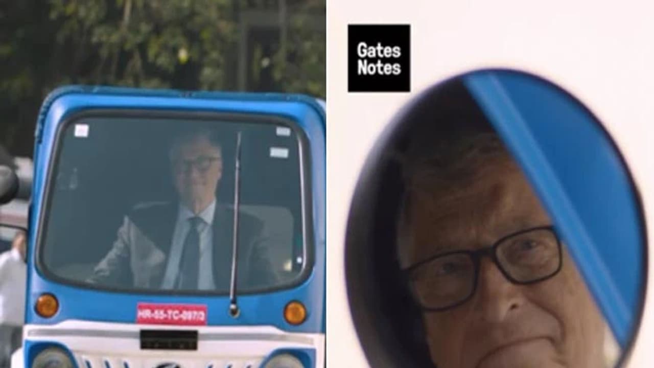 bill gates drives mahindra electric 3 wheeler