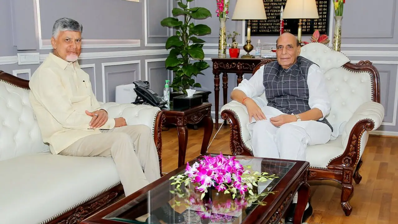 Rajnath Singh meets N. Chandrababu Naidu at South Block Rajnath Singh meets N. Chandrababu Naidu at South Block