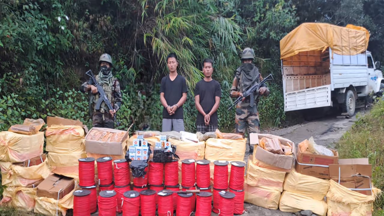 Assam Rifles with seized items and 2 culprits