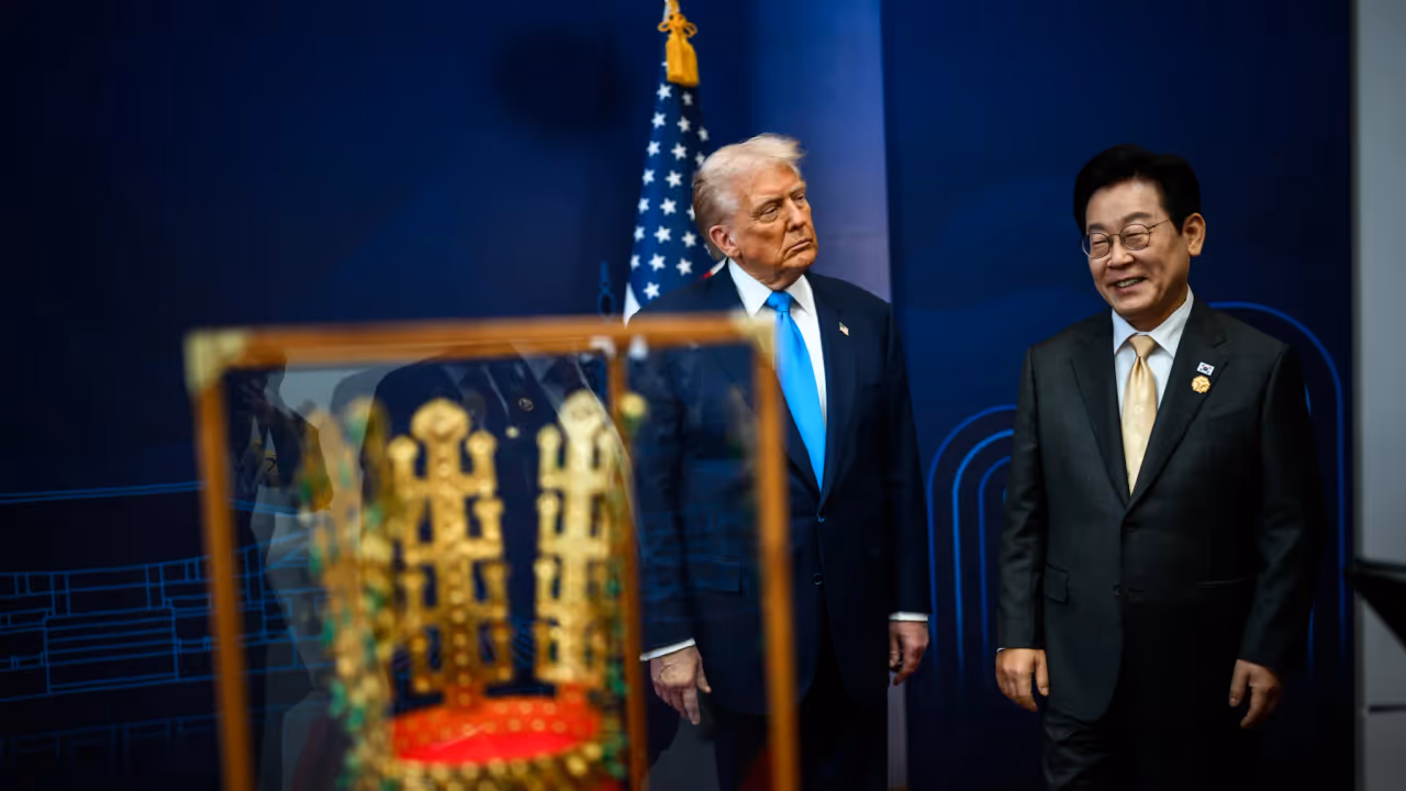 President Donald Trump presented with a replica of a Golden Crown President Donald Trump presented with a replica of a Golden Crown