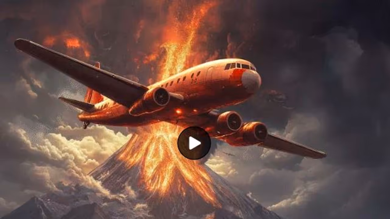 What is the danger of flying a plane over a volcano