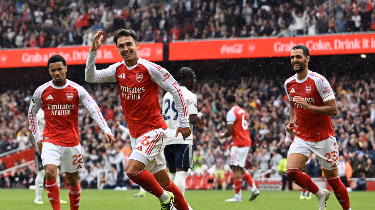 Arsenal's Zubimendi celebrates goal against Nottingham Forest Arsenal's Zubimendi celebrates goal against Nottingham Forest