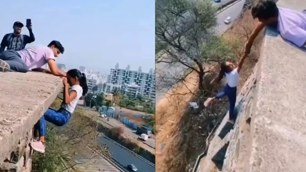 pune girl hung from multi storey building 