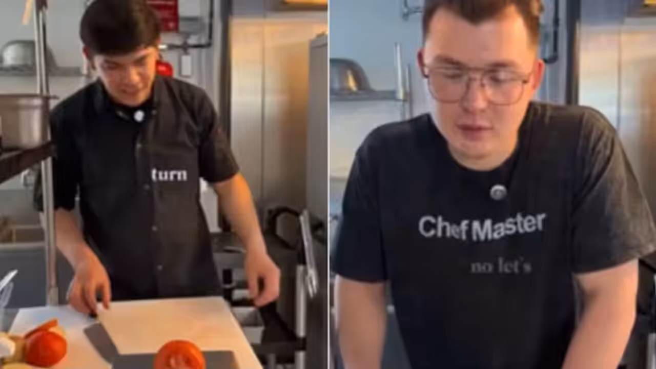 A viral video showing chefs cutting vegetables to near perfect weights has divided social media. A viral video showing chefs cutting vegetables to near perfect weights has divided social media.
