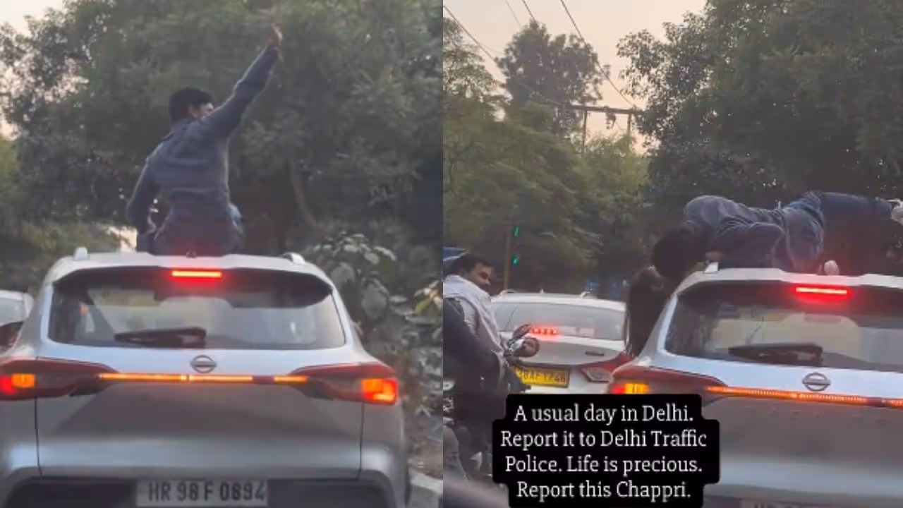 Delhi Man Performs Stunts on Moving Car