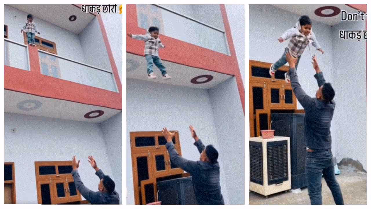 Father forces son to jump Father forces son to jump