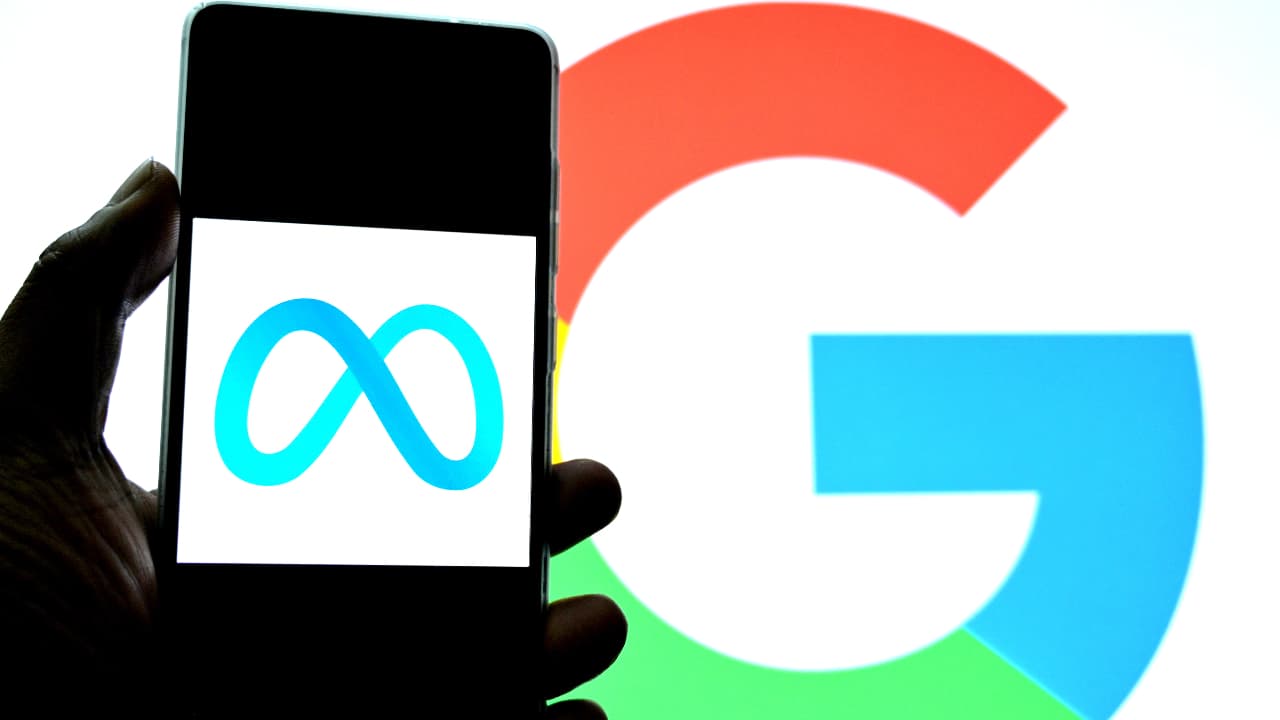 Meta and Google logo Meta and Google logo