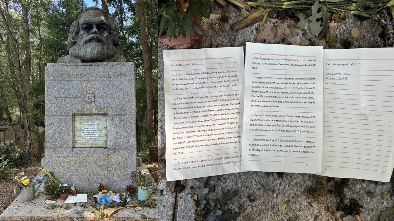 Labubu doll at Karl Marx's grave Labubu doll at Karl Marx's grave
