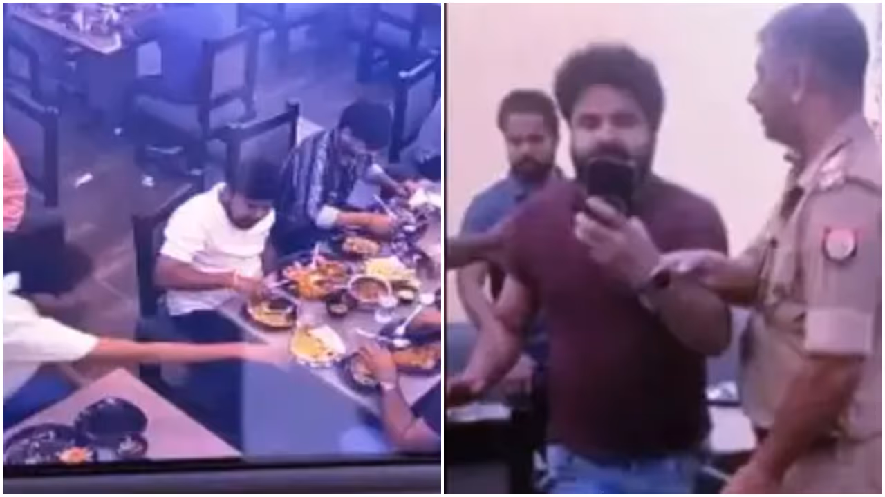 Customer alleges bone in Veg food then restaurant owner out CCTV footage 