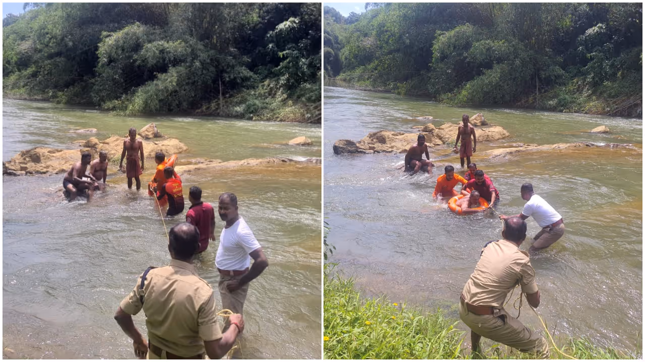 man slipped while bathing in Karamana river rescued by fire force man slipped while bathing in Karamana river rescued by fire force