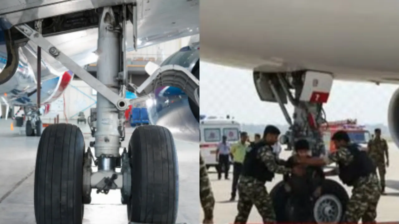 afghan boy travel in landing gear 