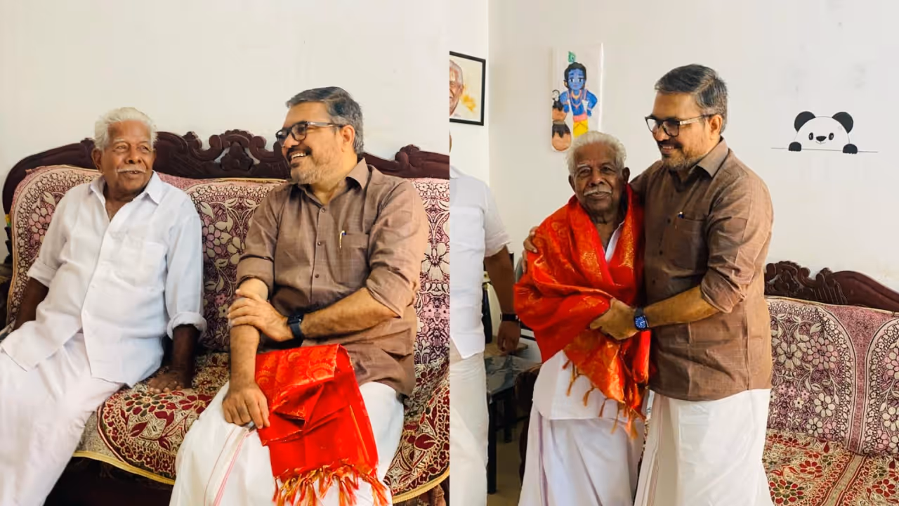 Minister MB Rajesh at Congress leaders home