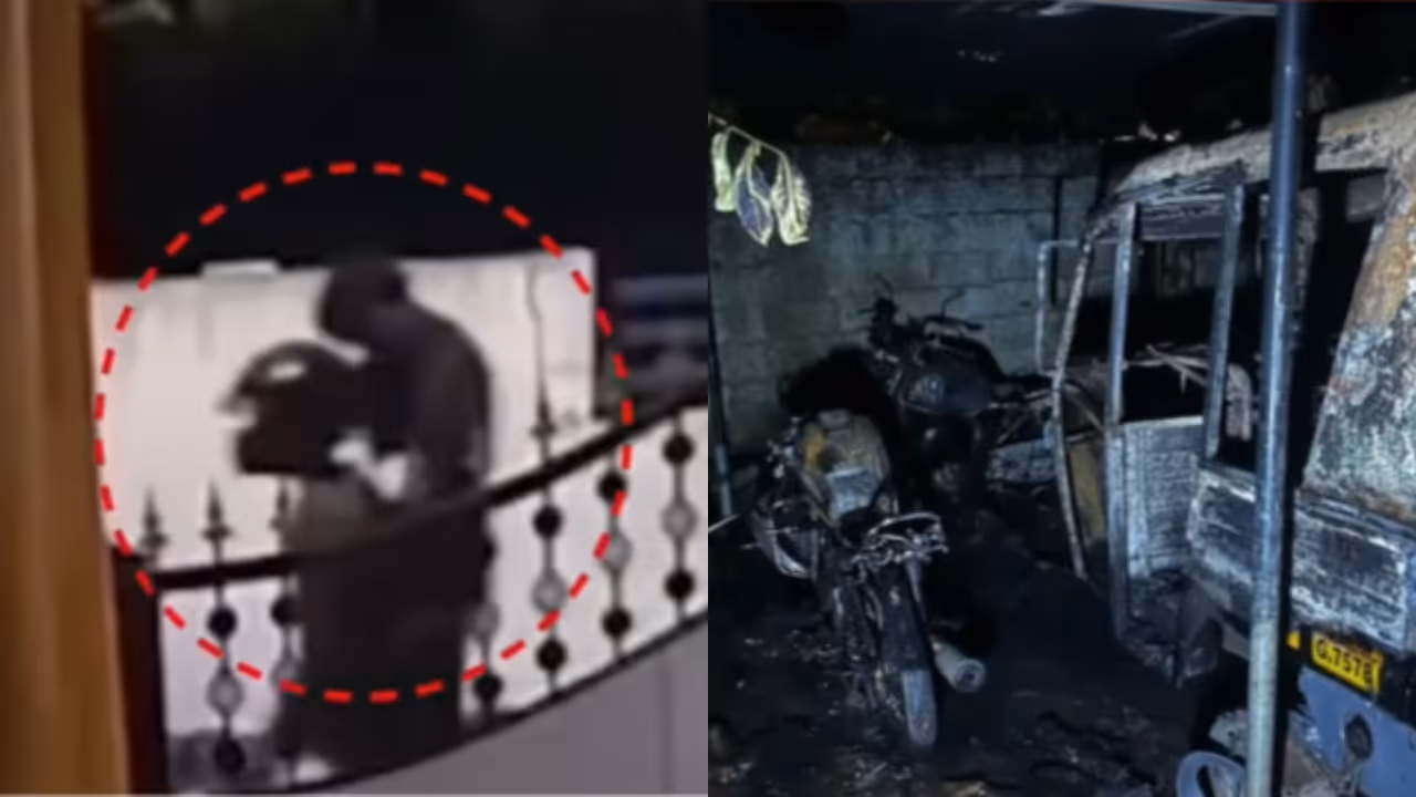 BJP worker vehicles burned in Kerala BJP worker vehicles burned in Kerala