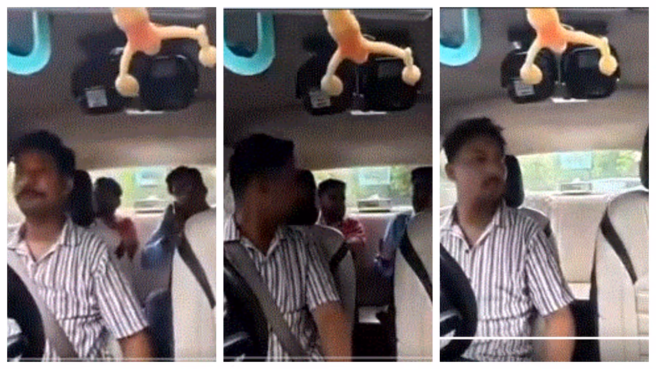 Passenger smoking a cigarette inside taxi Passenger smoking a cigarette inside taxi