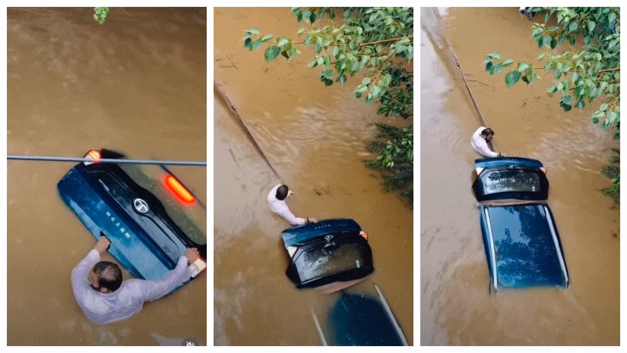 car washed away in flood water car washed away in flood water