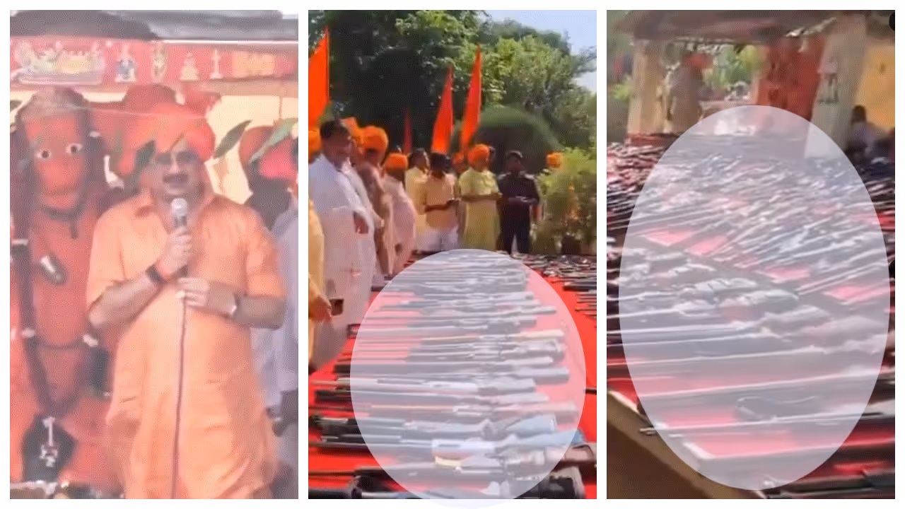 Ayudha Puja for around 500 guns belonging to Raghuraj Pratap Singh Ayudha Puja for around 500 guns belonging to Raghuraj Pratap Singh