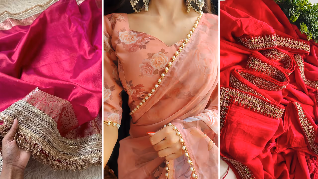 Make Simple Plain Saree designer with 100 Rs lace Design