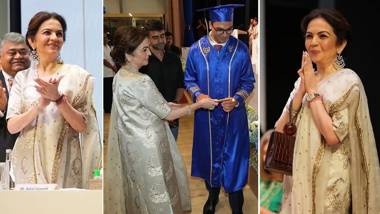 Nita Ambani Gold Silk Suit 