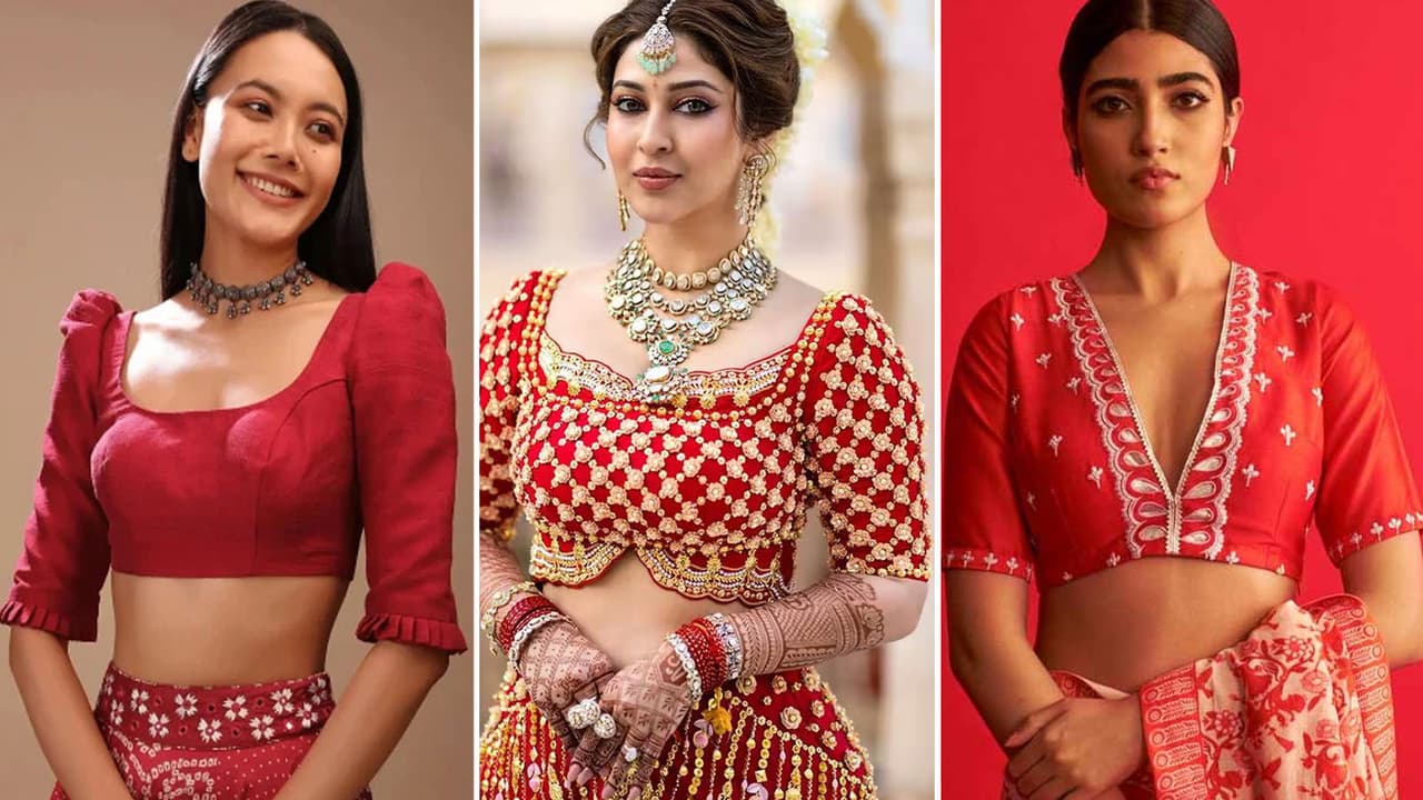 Fancy Red Blouse Designs for Hartalika Teej Vrat Puja 2025 Fancy Red Blouse Designs for Hartalika Teej Vrat Puja 2025