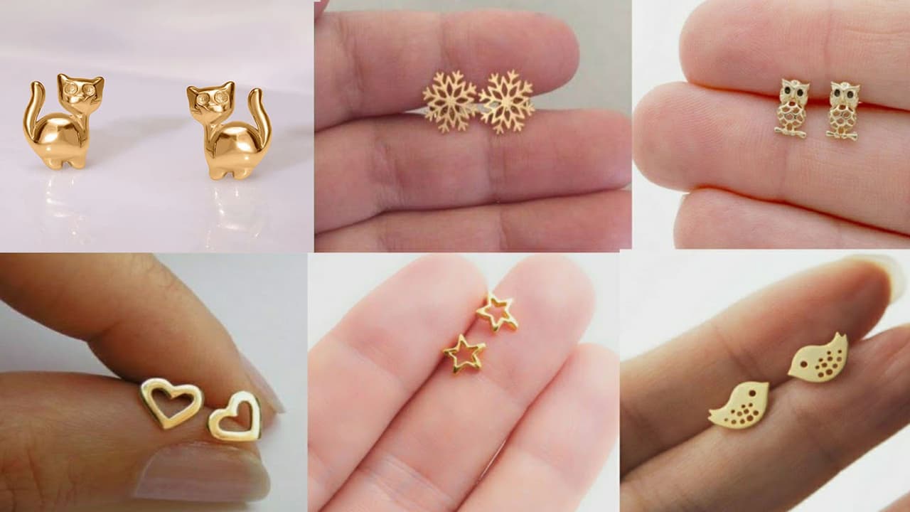 Gold Mini Stud Trendy Earrings Designs for Sensitive Ears