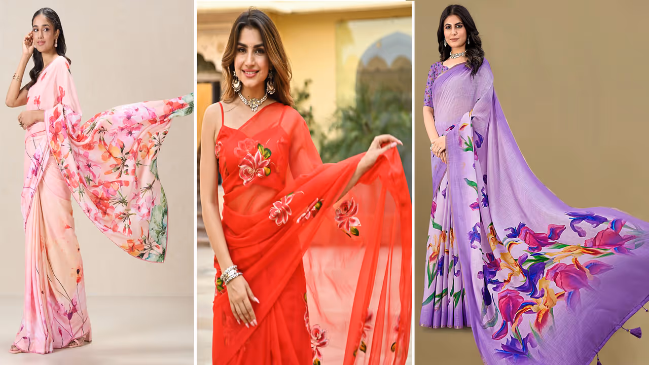 santan saptami 2025 Special Modern Floral Saree with Latest Floral Print Design santan saptami 2025 Special Modern Floral Saree with Latest Floral Print Design