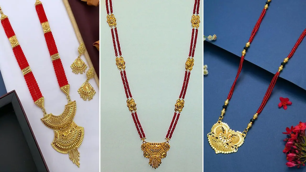 Red Beads Gold Mangalsutra For Married Woman Red Beads Gold Mangalsutra For Married Woman